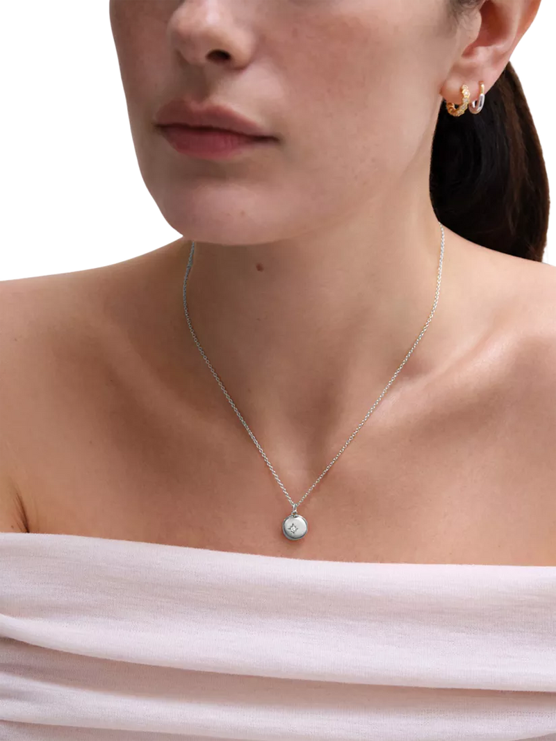 Astley Clarke mini locket necklace with cultured white sapphire (British brand)