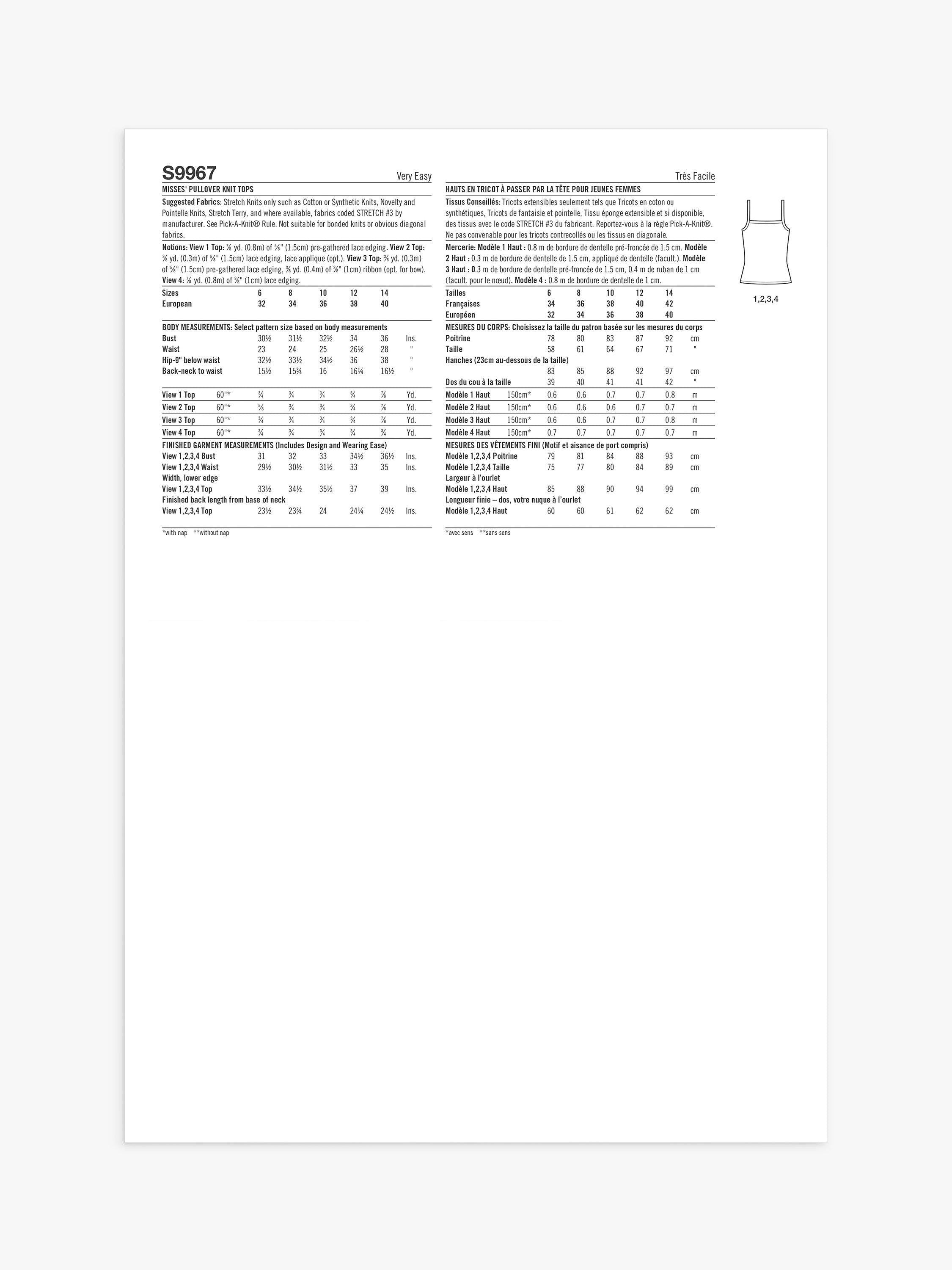 Simplicity S9967 vintage pullover tops sewing pattern, UK version