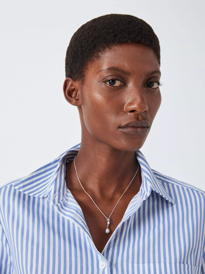 Lido teardrop pendant necklace with cubic zirconia and freshwater pearls, imported from the UK
