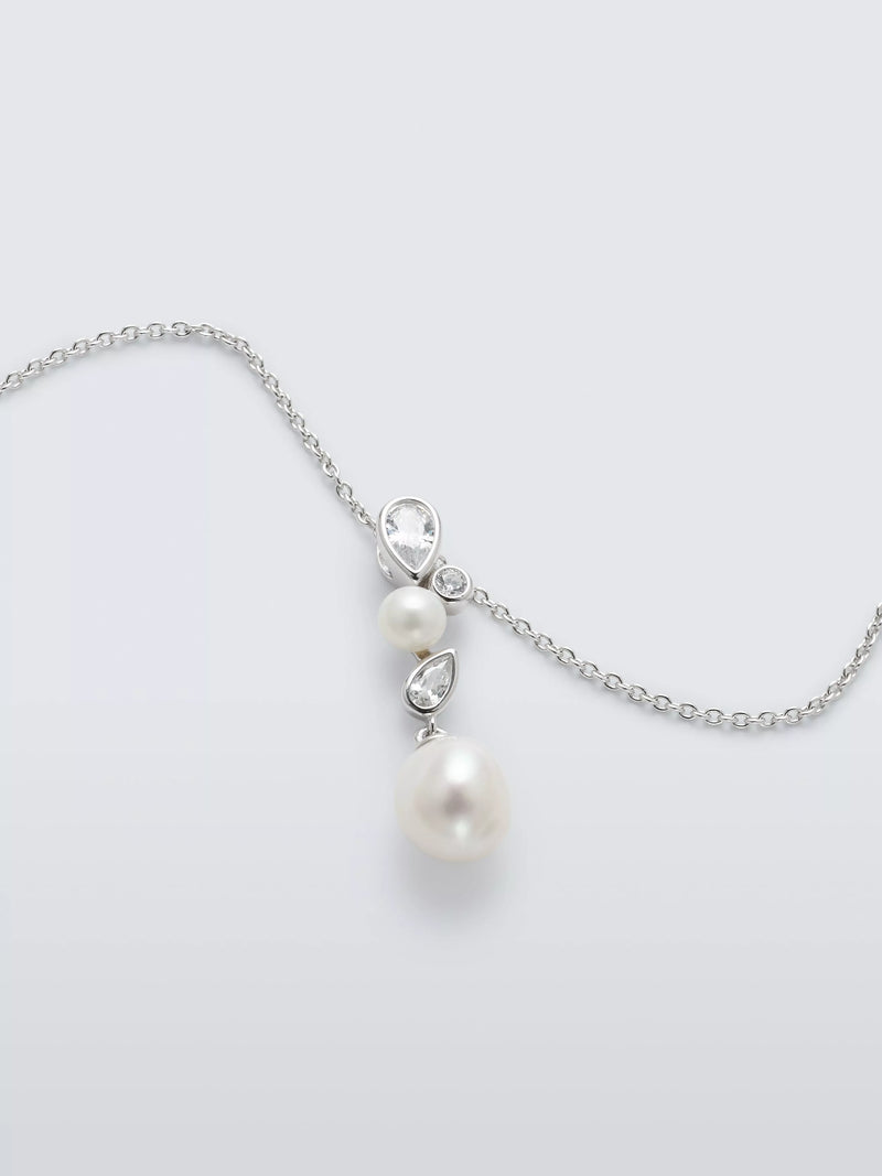 Lido teardrop pendant necklace with cubic zirconia and freshwater pearls, imported from the UK