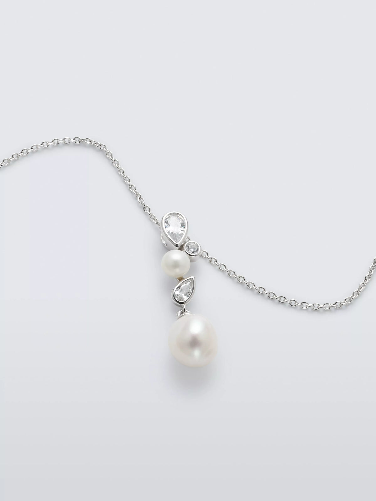 Lido teardrop pendant necklace with cubic zirconia and freshwater pearls, imported from the UK