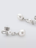 Lido cubic zirconia and freshwater pearl drop earrings, rhodium silver, UK version