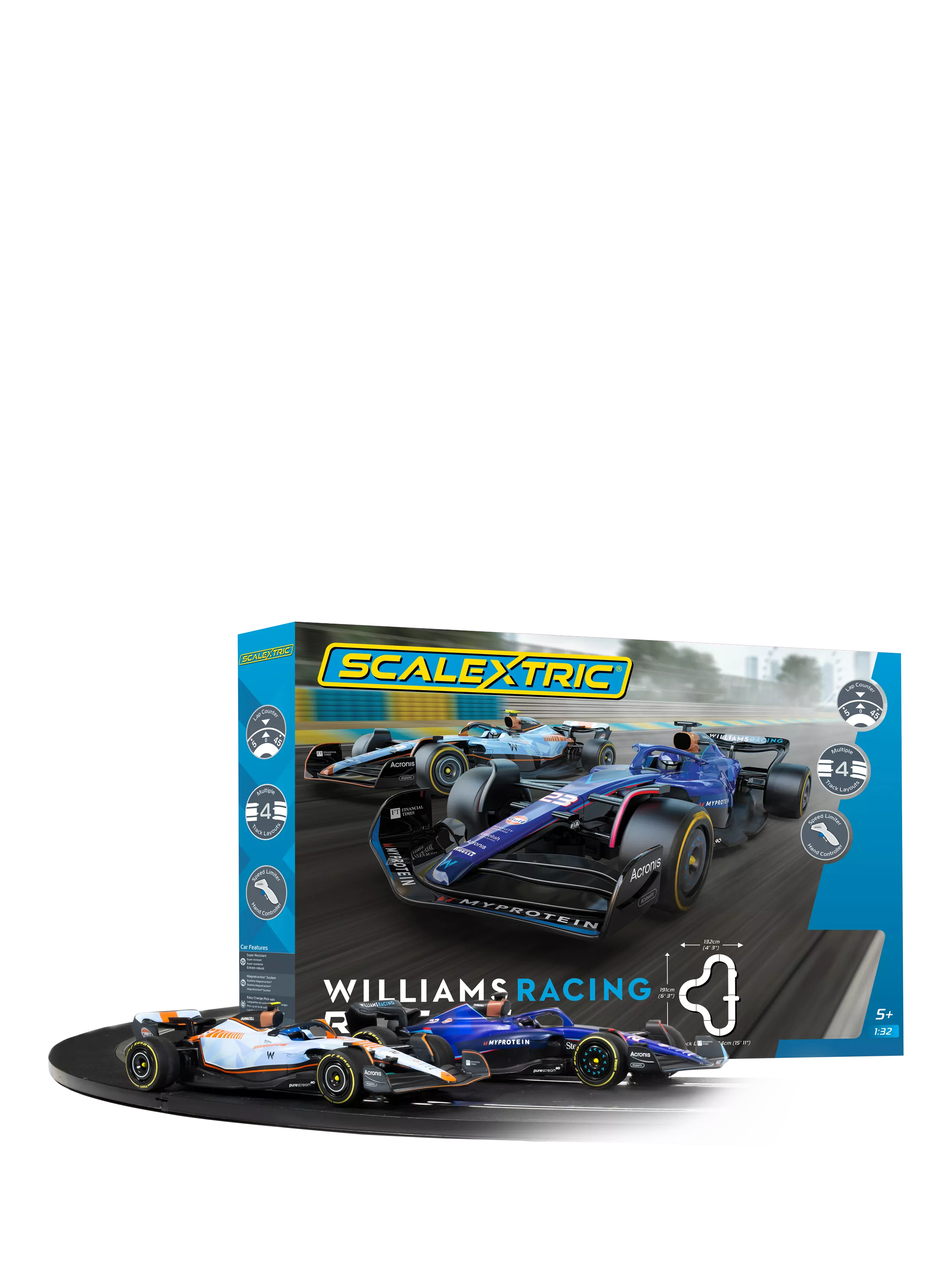 Scalextric Williams Racing set with two cars, imported from the UK