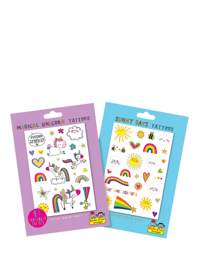 Einhorn und Sonne temporäres Tattoo-Set mit Goldfolien-Details, 2er-Packung