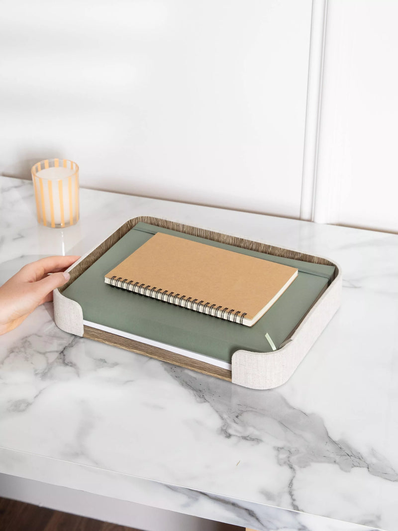 Stackers linen magazine tray desk organiser H5xW30xD25cm, UK version