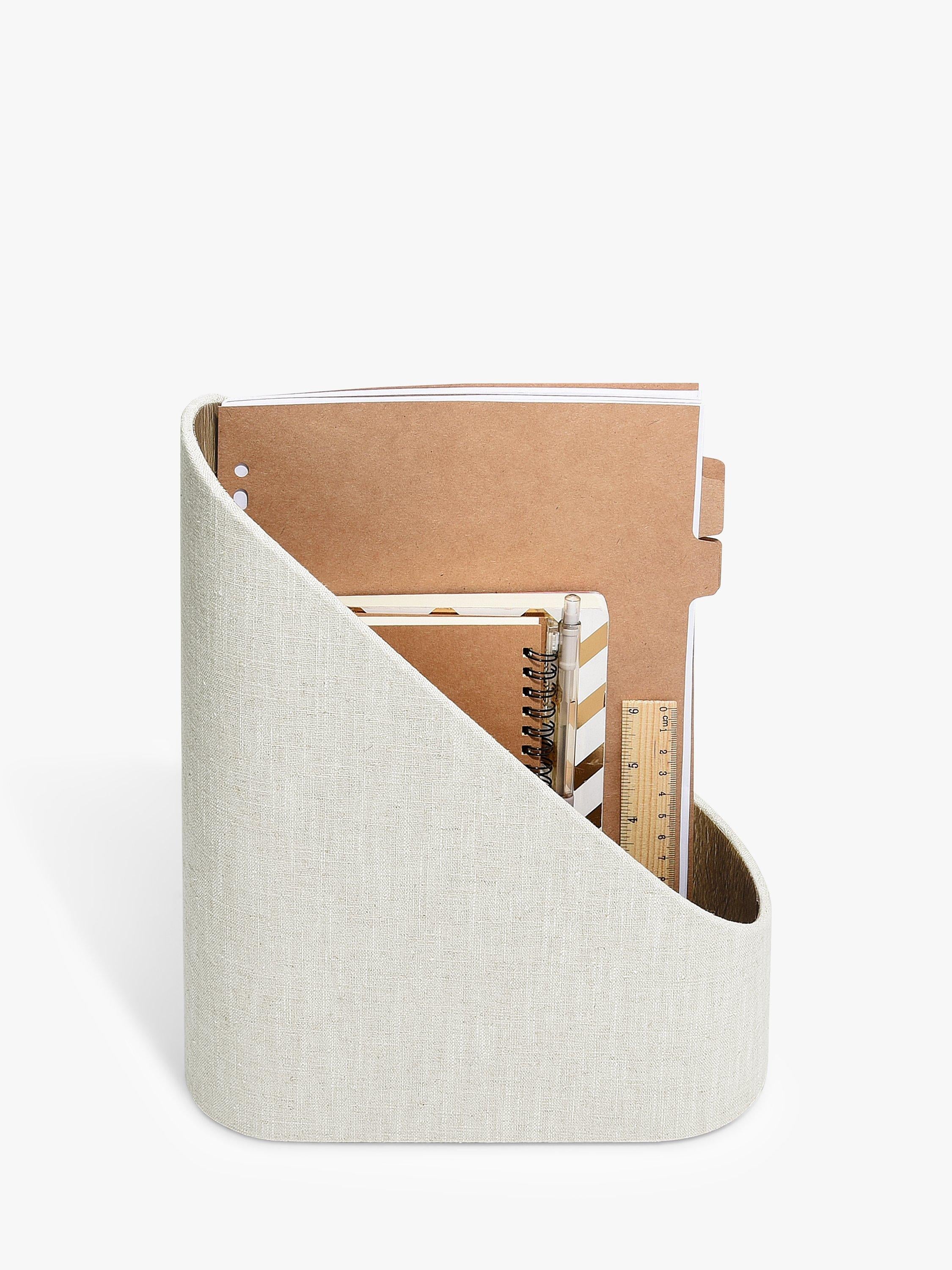 Neutral Oatmeal PU and Linen magazine file with hidden storage tray (British brand)