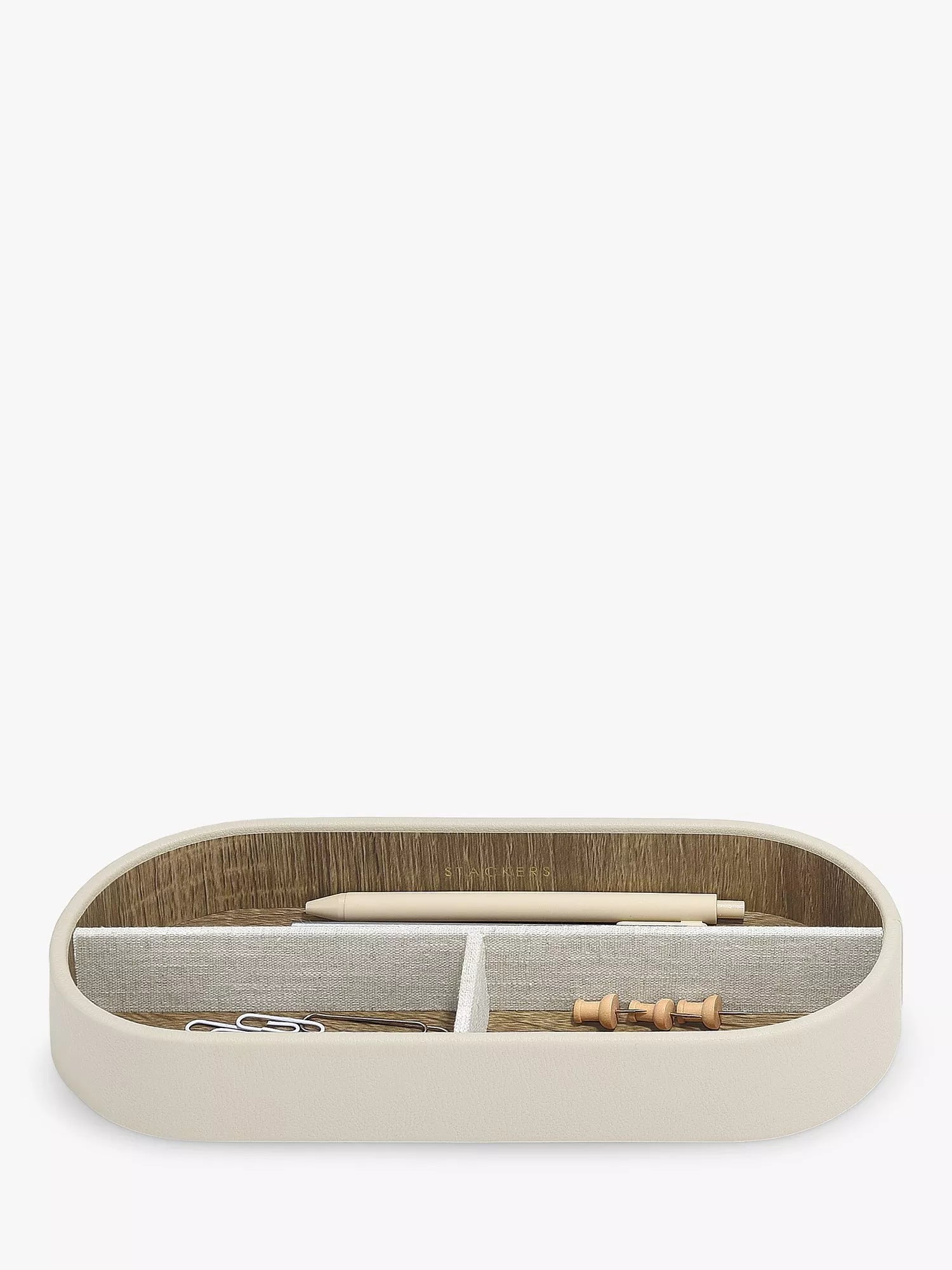 Neutral Oatmeal PU and Linen magazine file with hidden storage tray (British brand)