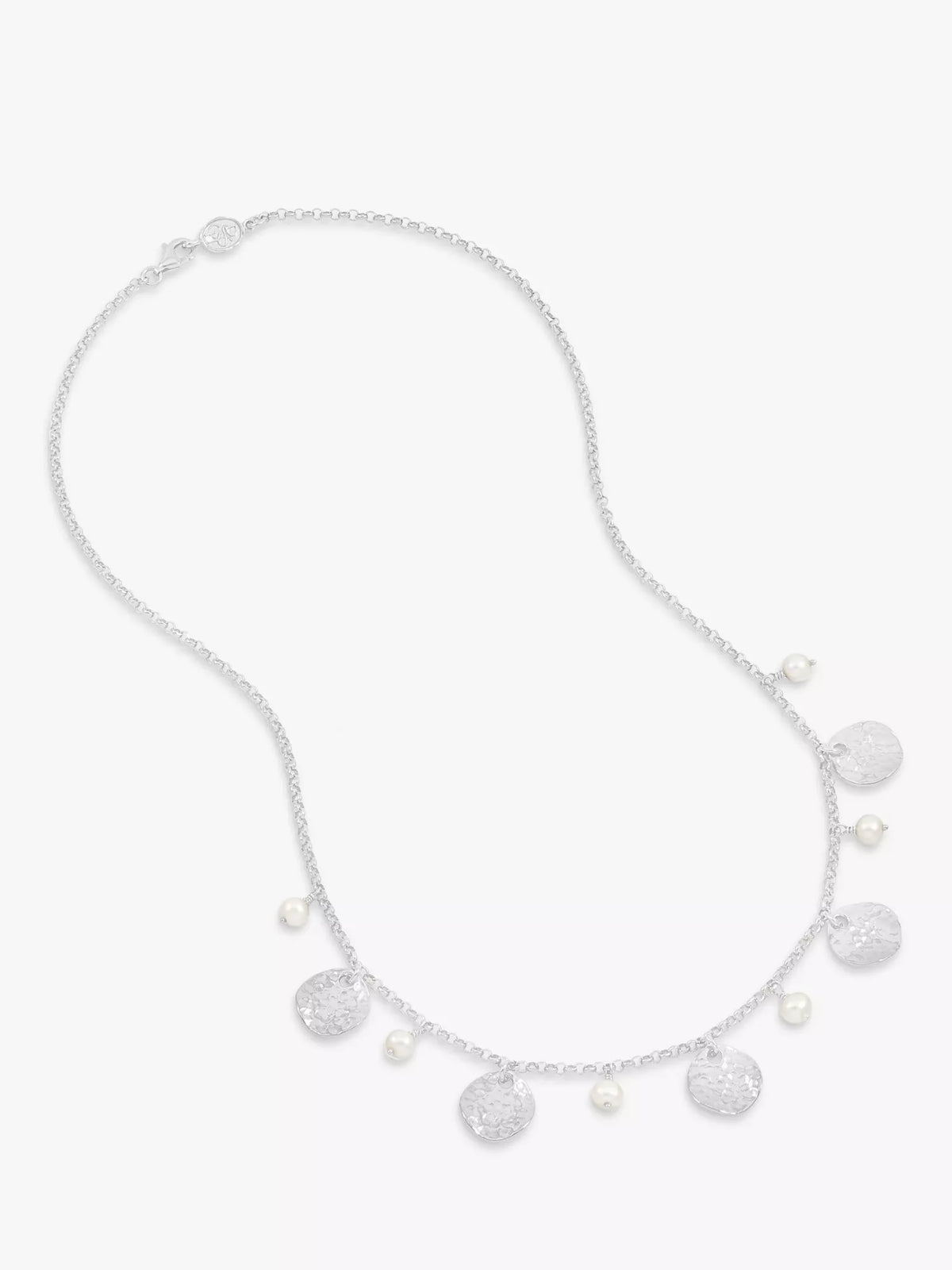 Dower & Hall freshwater pearl hammered disc necklace 46cm - British product