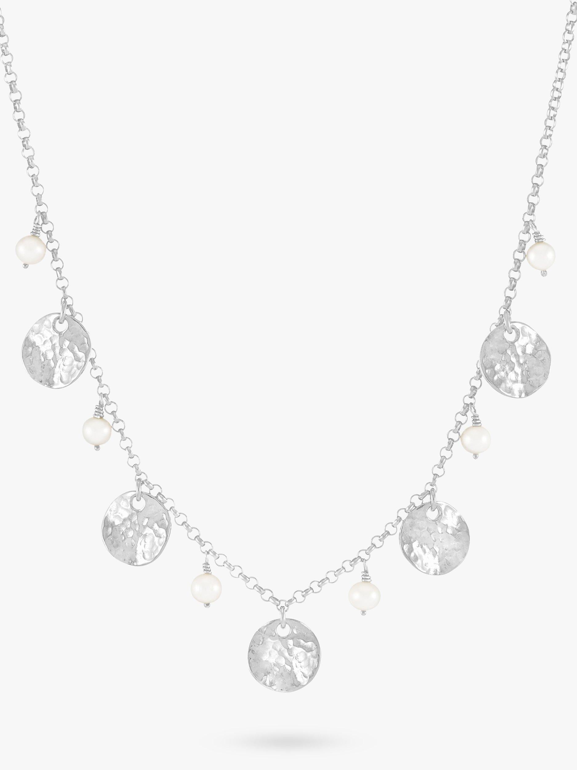 Dower & Hall freshwater pearl hammered disc necklace 46cm - British product