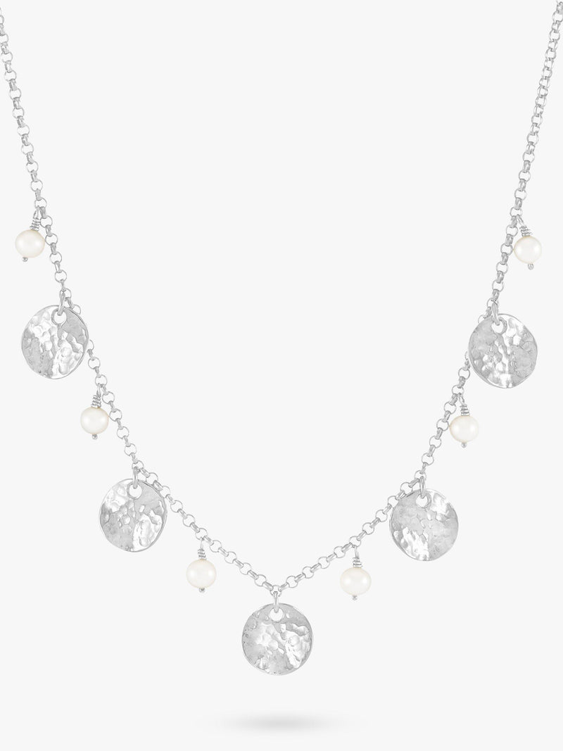 Dower & Hall freshwater pearl hammered disc necklace 46cm - British product