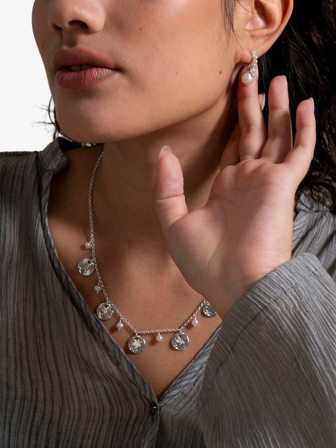 Dower & Hall freshwater pearl hammered disc necklace 46cm - British product