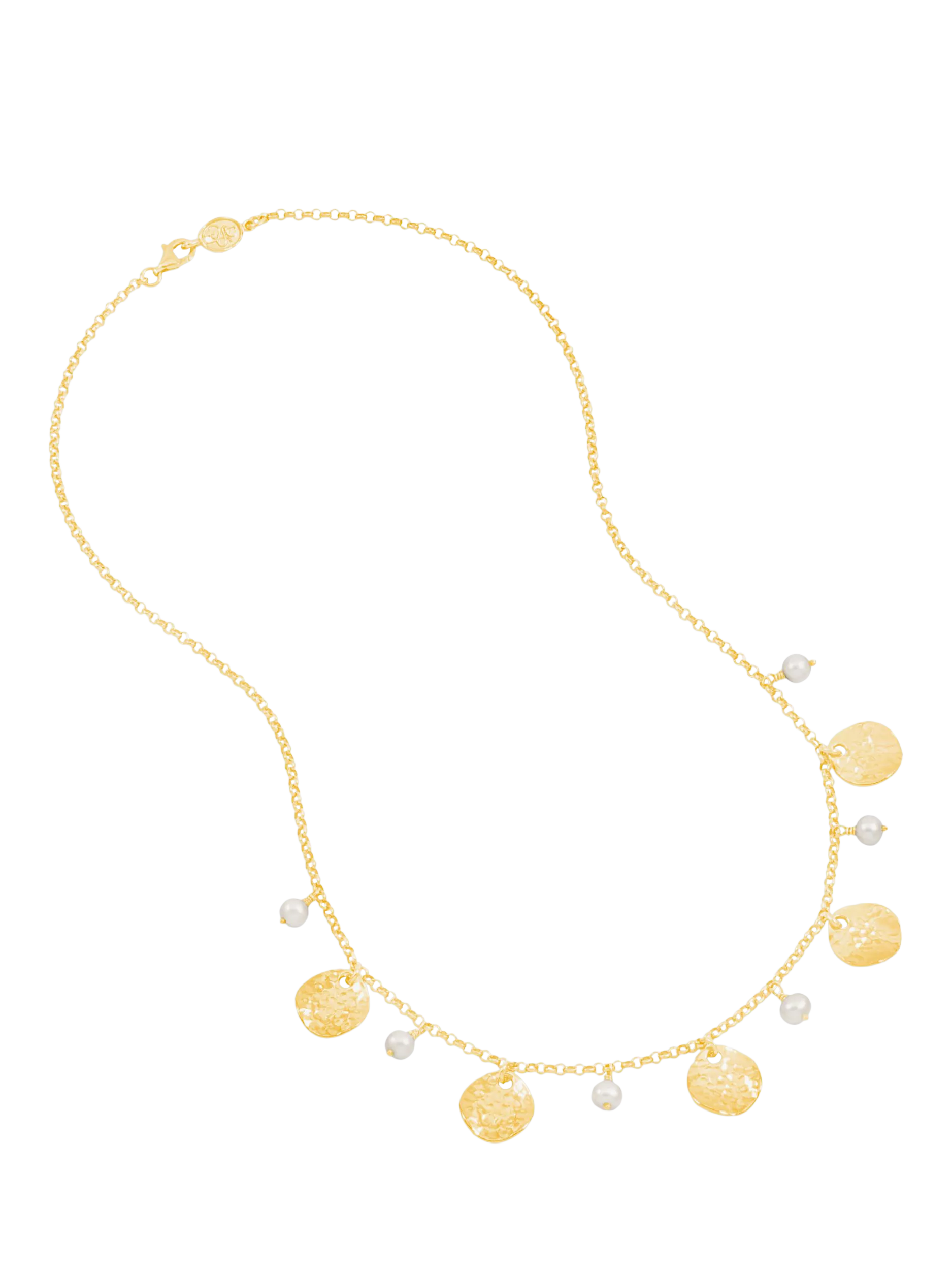 Dower & Hall Freshwater Pearl & Hammered Disc Necklace 46cm