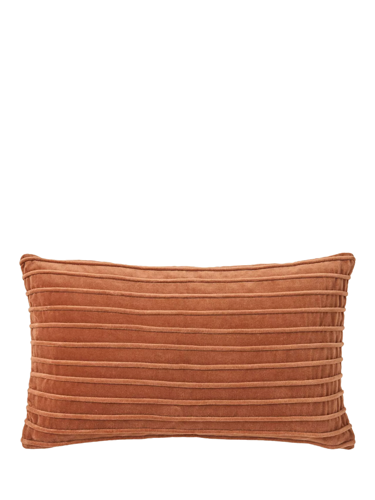 Truly Velvet Rectangle Stripe Cushion, Burnt Orange