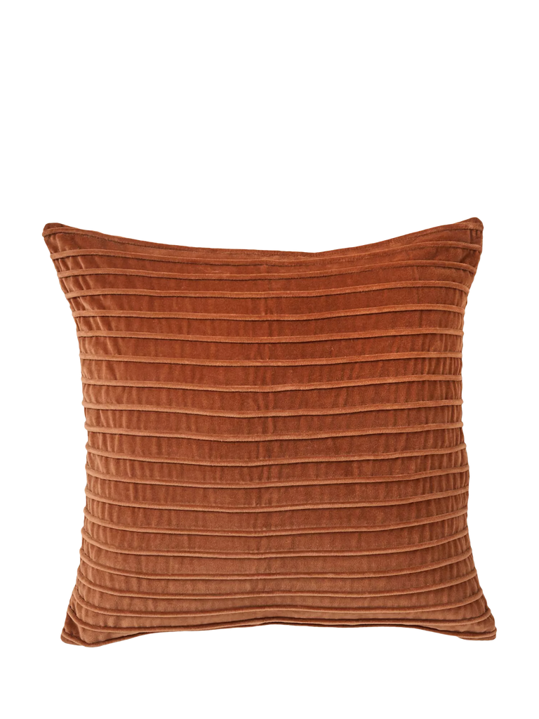 Truly Velvet Square Stripe Cushion, Burnt Orange