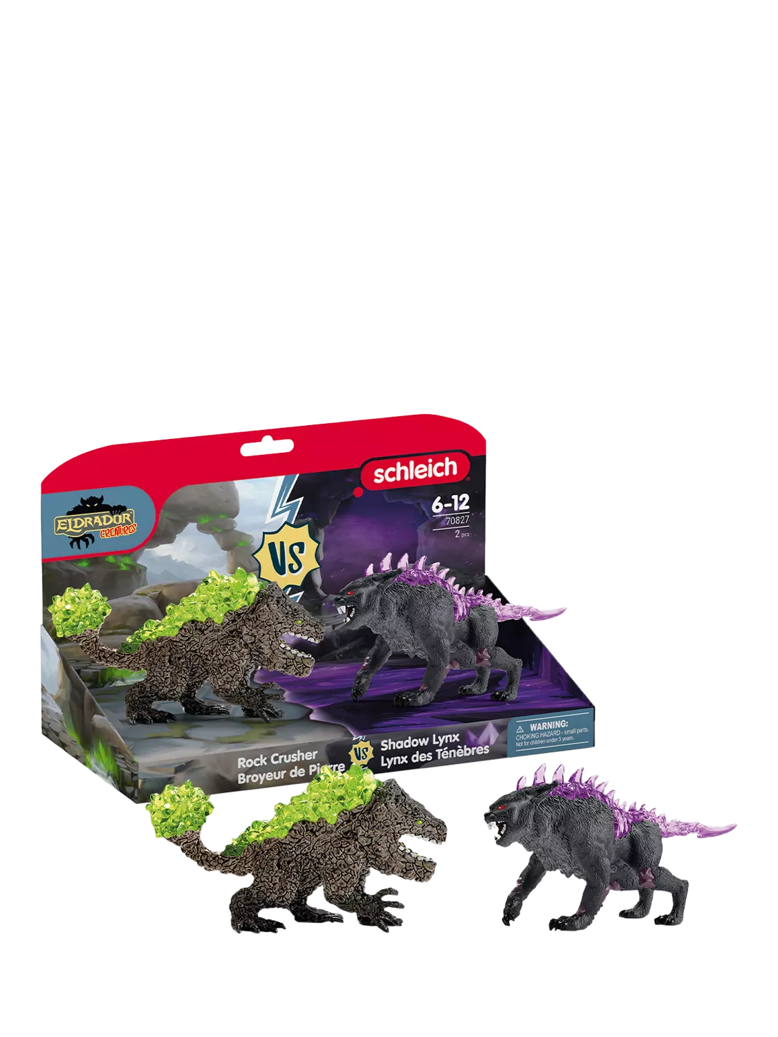 Schleich Eldrador Creatures Shadow Lynx vs Rock Crusher action figures (British brand)
