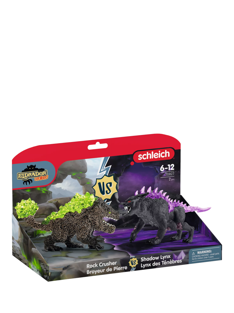 Schleich Eldrador Creatures Shadow Lynx vs Rock Crusher action figures (British brand)