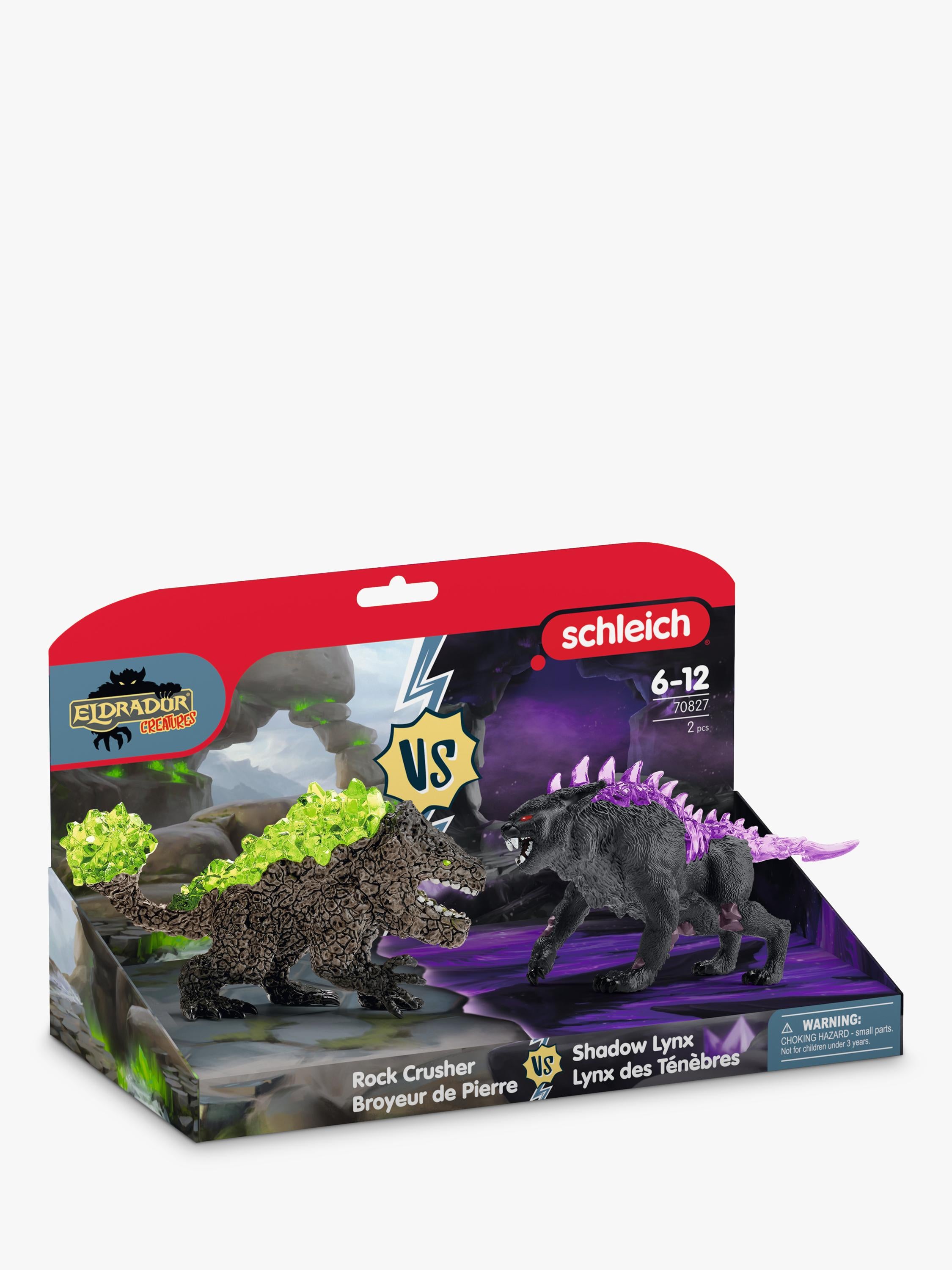 Schleich Eldrador Creatures Shadow Lynx vs Rock Crusher action figures (British brand)