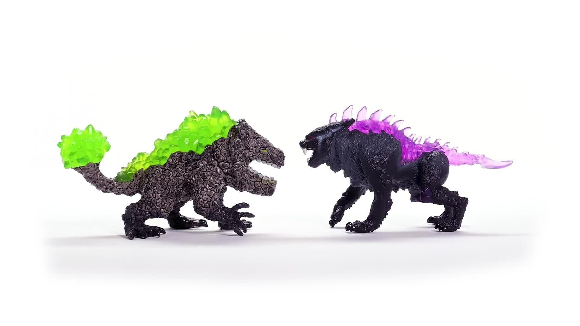 Schleich Eldrador Creatures Shadow Lynx vs Rock Crusher action figures (British brand)