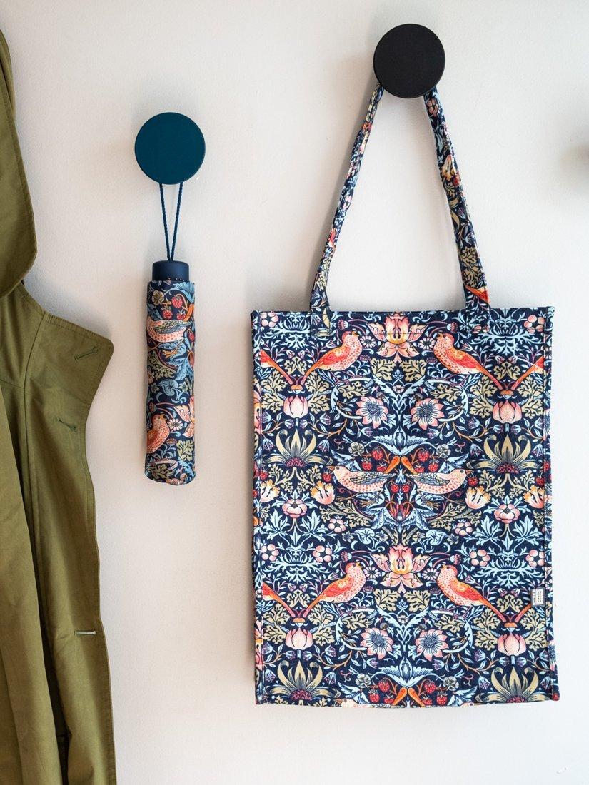 William Morris At Home Strawberry Thief cotton tote bag in blue, UK version