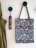 William Morris At Home Strawberry Thief cotton tote bag in blue, UK version