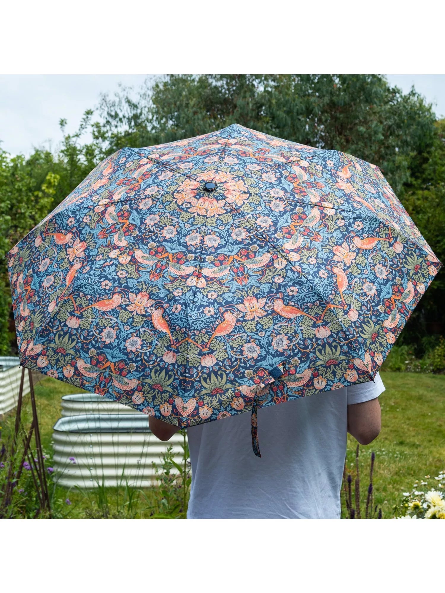 William Morris At Home Strawberry Thief blue umbrella (British brand)