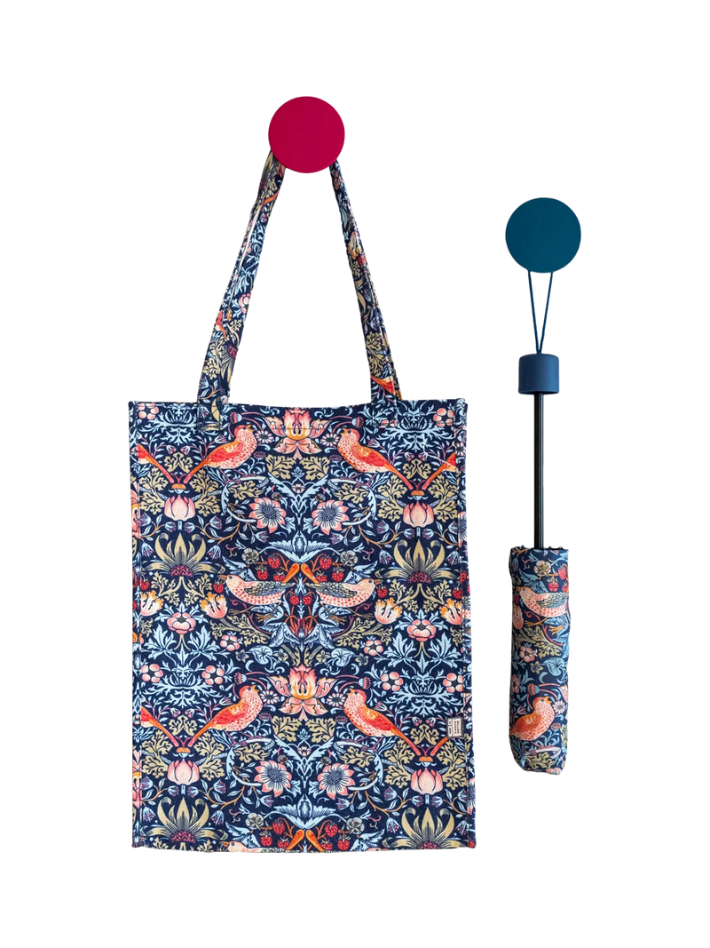 William Morris At Home Strawberry Thief blue umbrella (British brand)
