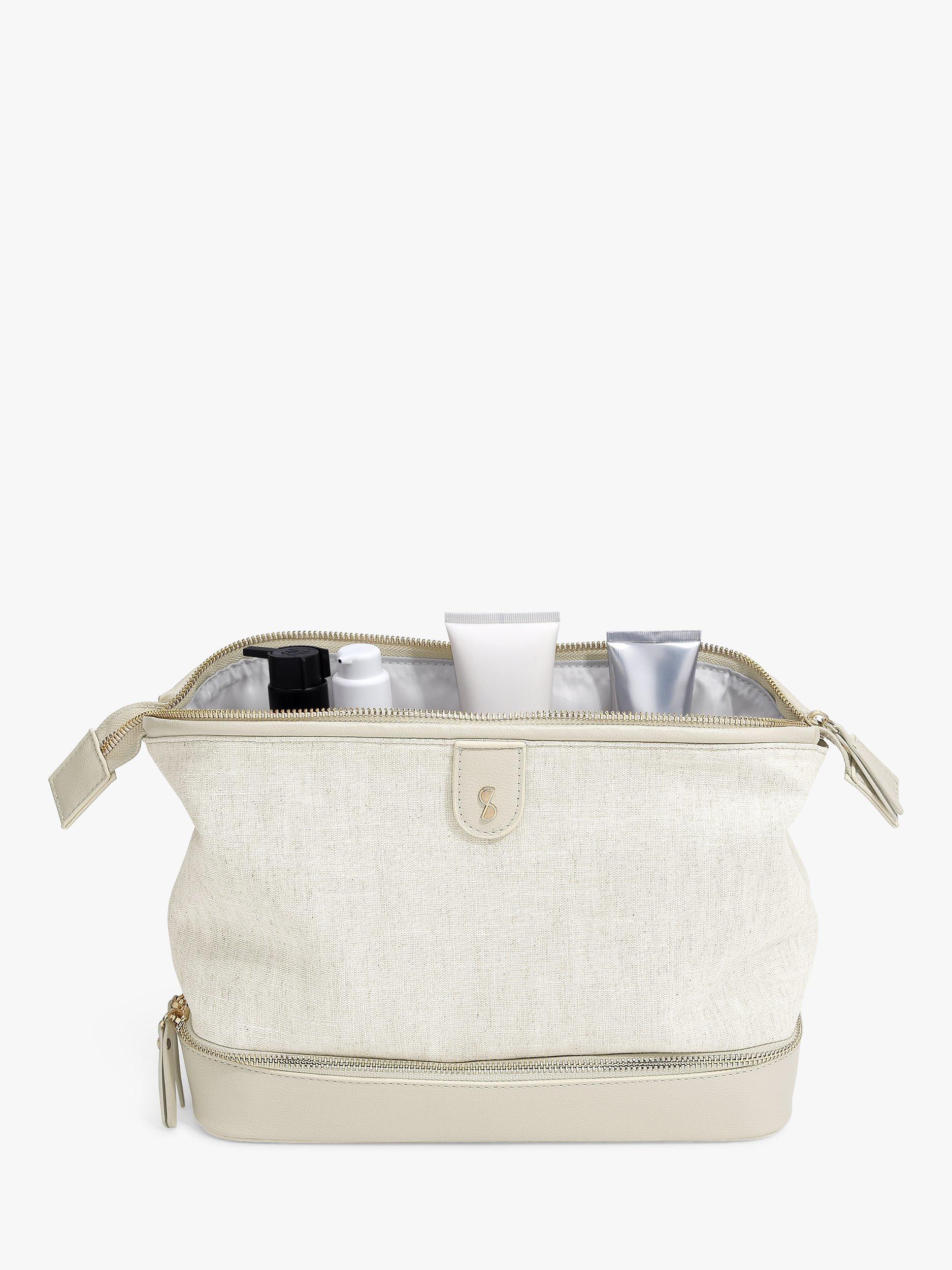 Stackers linen finish wash bag with multiple pockets and removable divider (British brand)