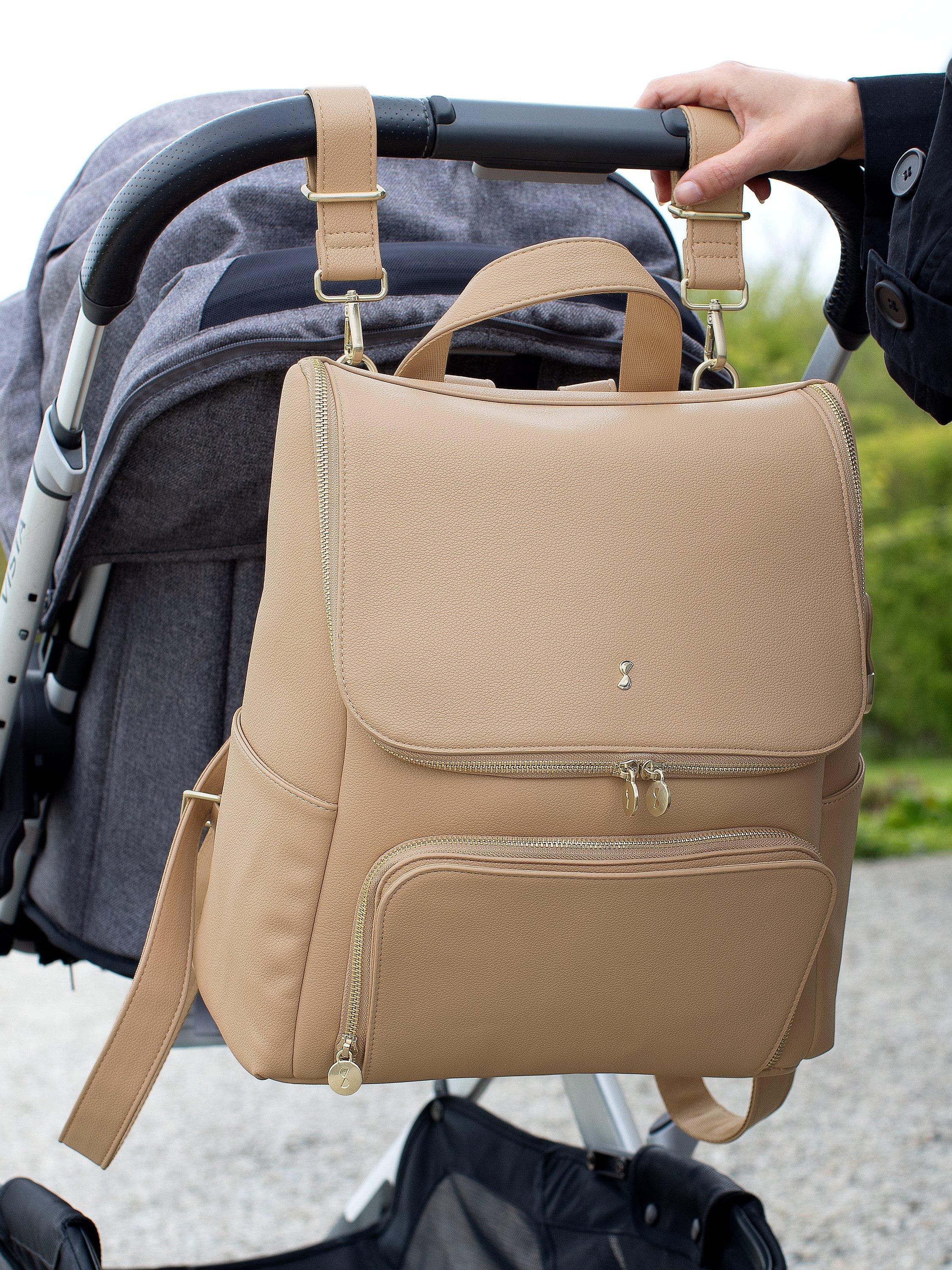 Stackers parent backpack in camel with changing mat - British product