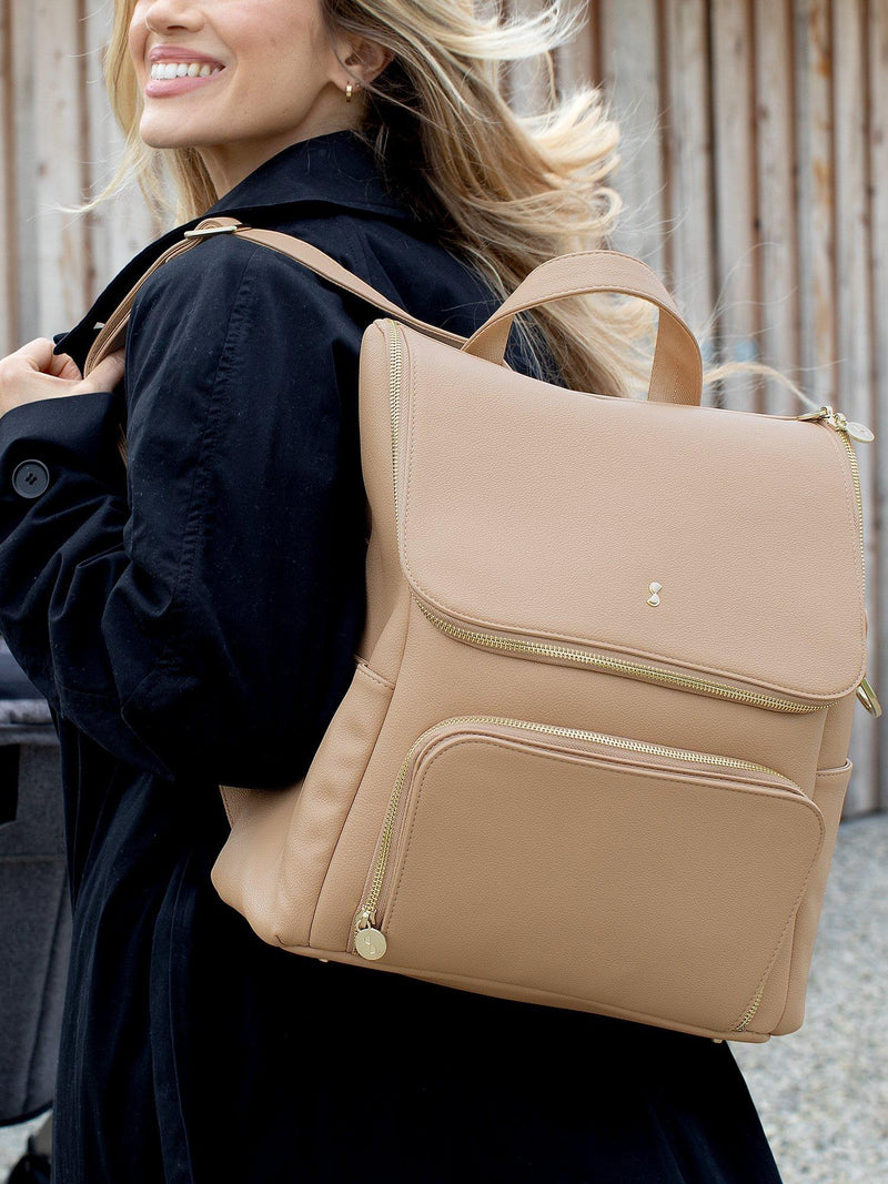 Stackers parent backpack in camel with changing mat - British product