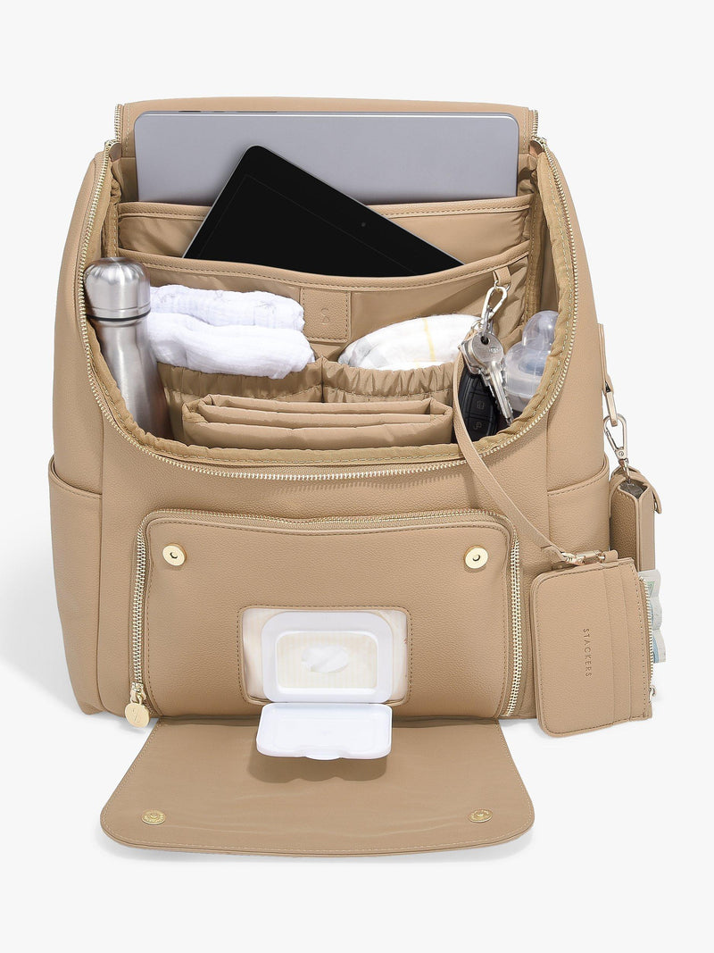 Stackers parent backpack in camel with changing mat - British product