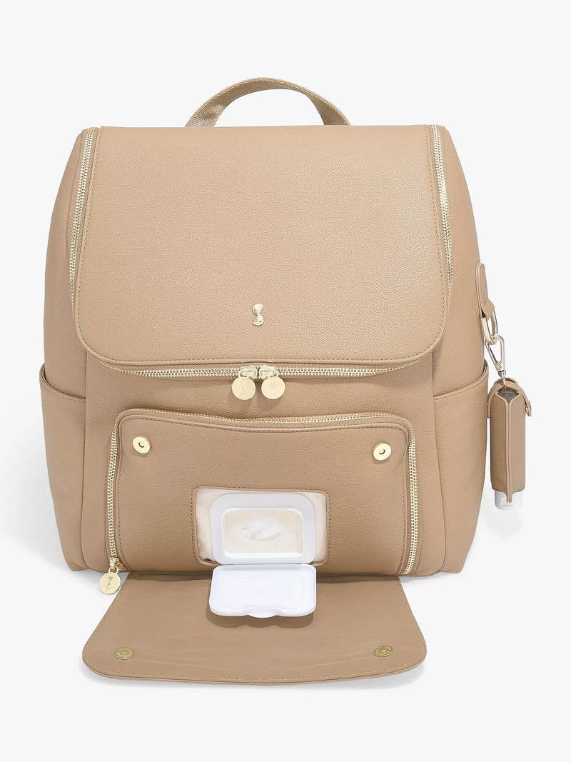 Stackers parent backpack in camel with changing mat - British product