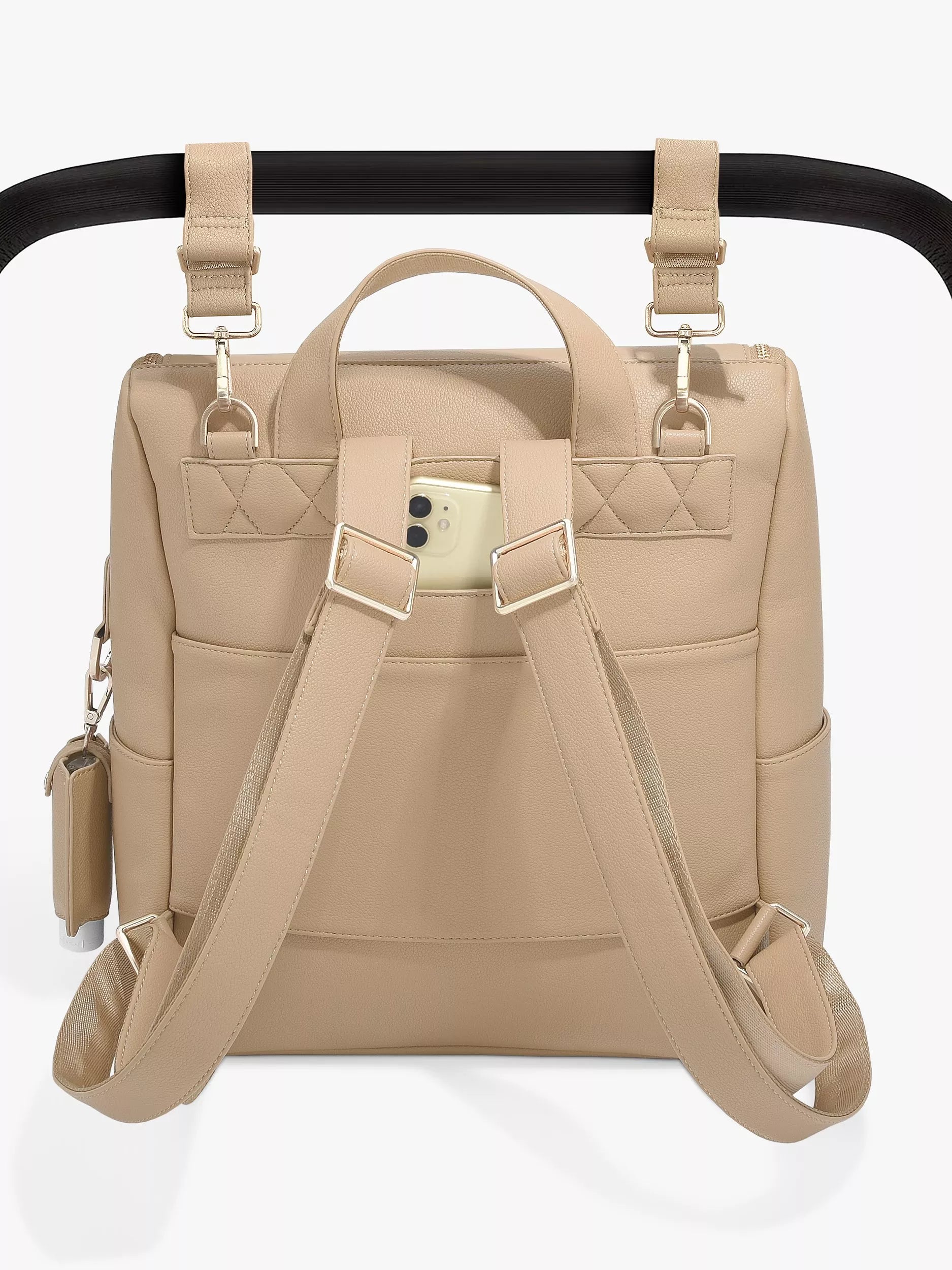 Stackers parent backpack in camel with changing mat - British product