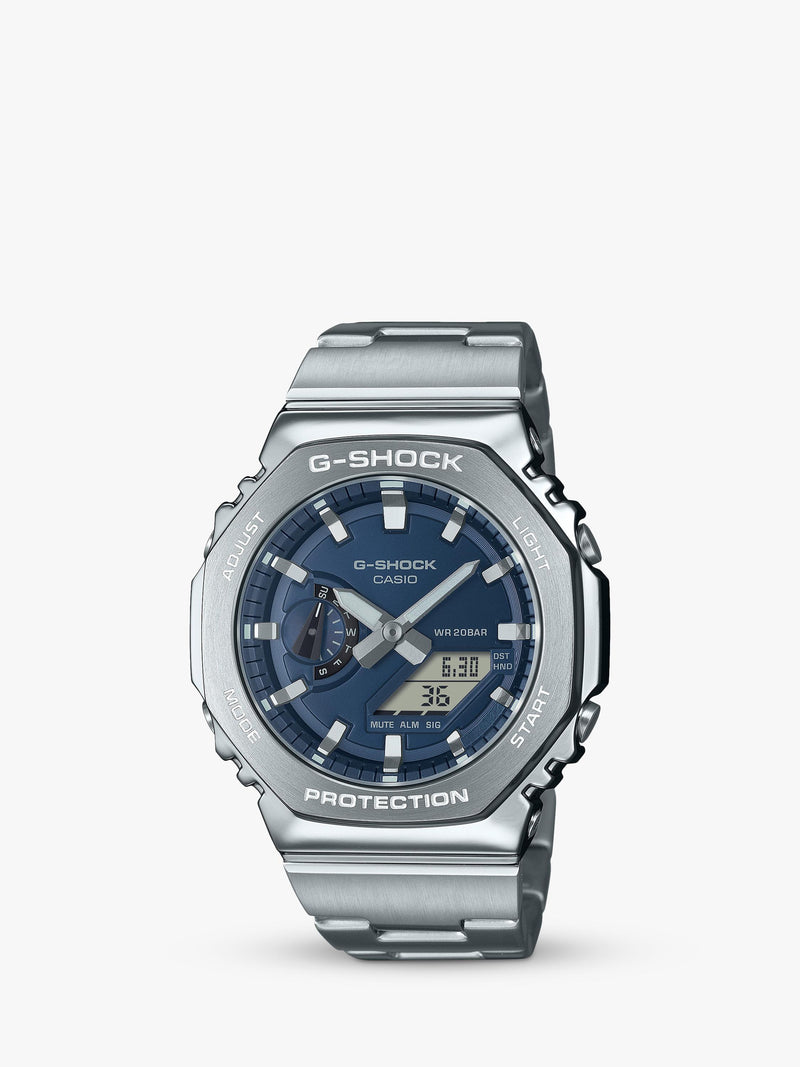 Casio G-SHOCK Herrenuhr blaues Zifferblatt Metallarmband, UK-Version
