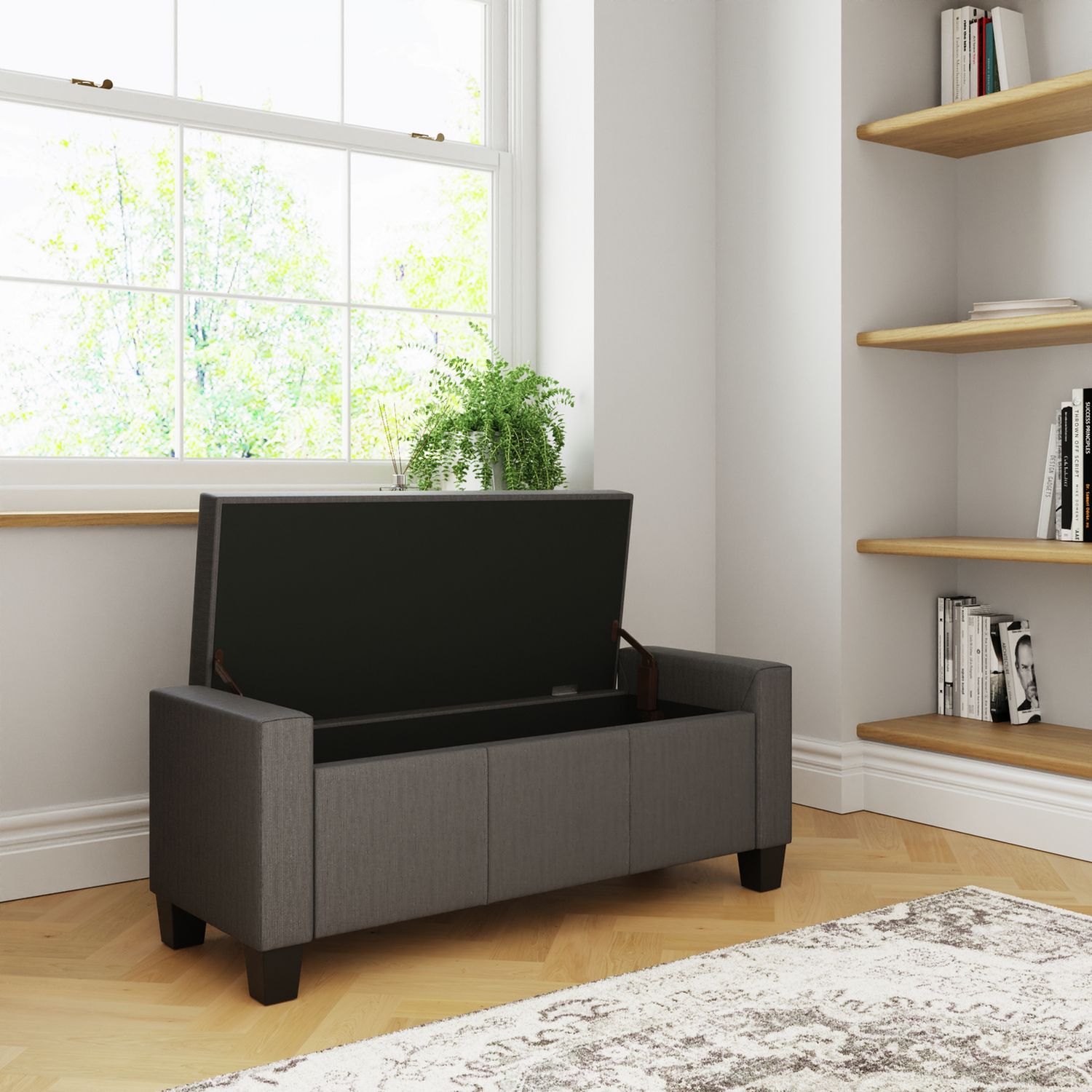 GFW Verona Ottoman Bench in Charcoal H39 W104 D39cm, UK version
