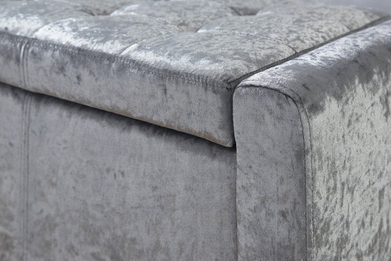 GFW Verona Velvet Ottoman Bench in Grey 104cm wide - British product