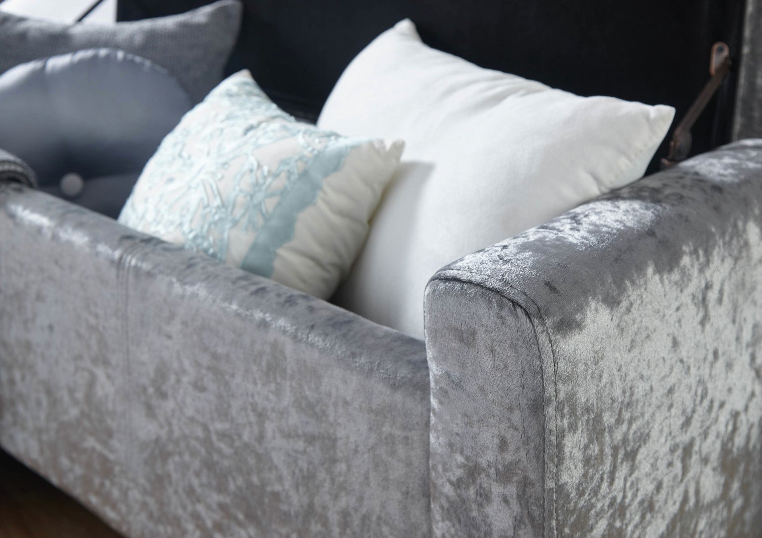 GFW Verona Velvet Ottoman Bench in Grey 104cm wide - British product