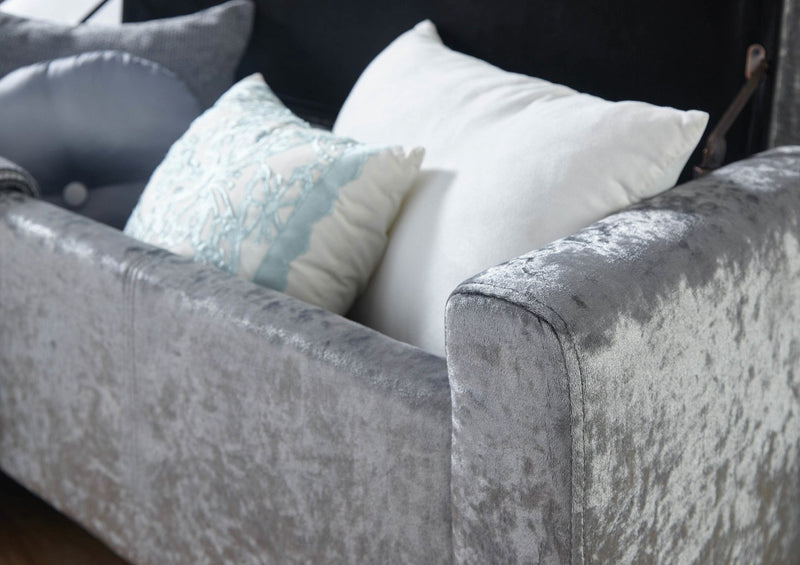 GFW Verona Velvet Ottoman Bench in Grey 104cm wide - British product