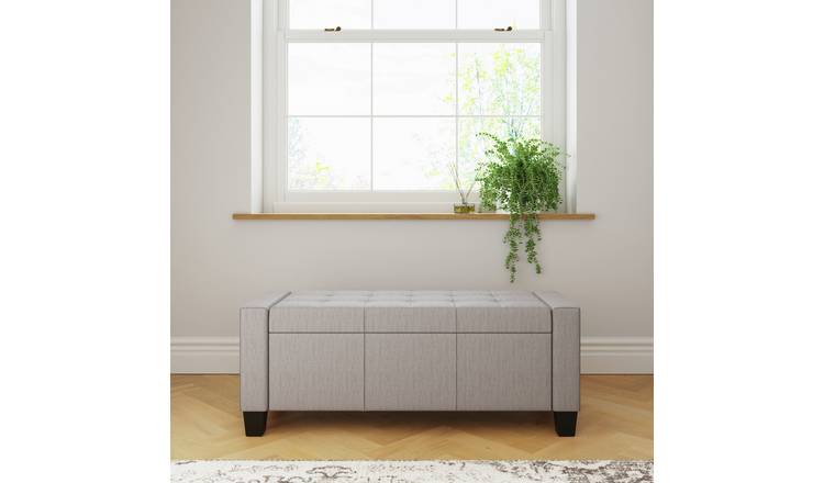 GFW Verona Fabric Ottoman Bench Grey H39 x W104 x D39cm, UK version