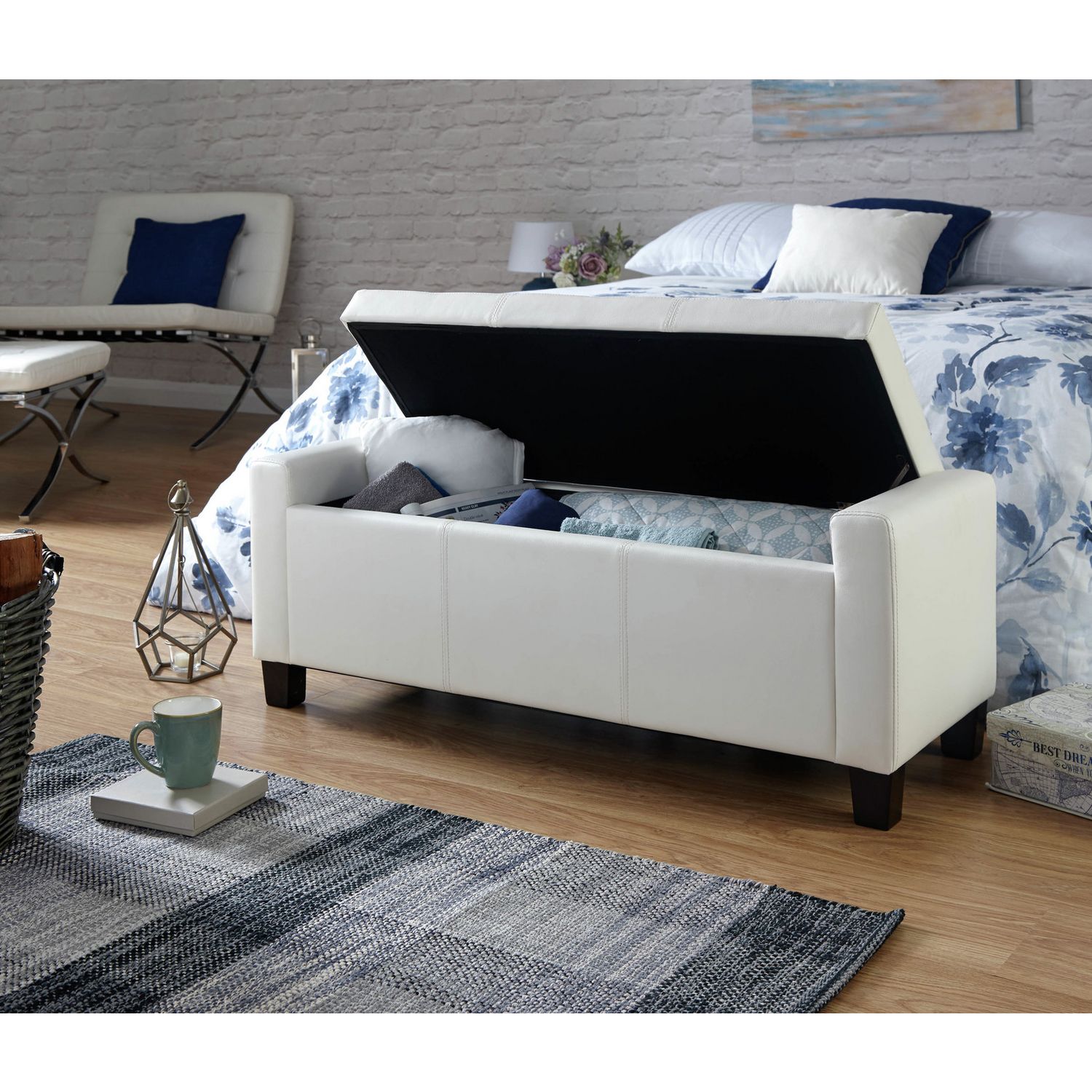GFW Verona Faux Leather Ottoman Bench - White