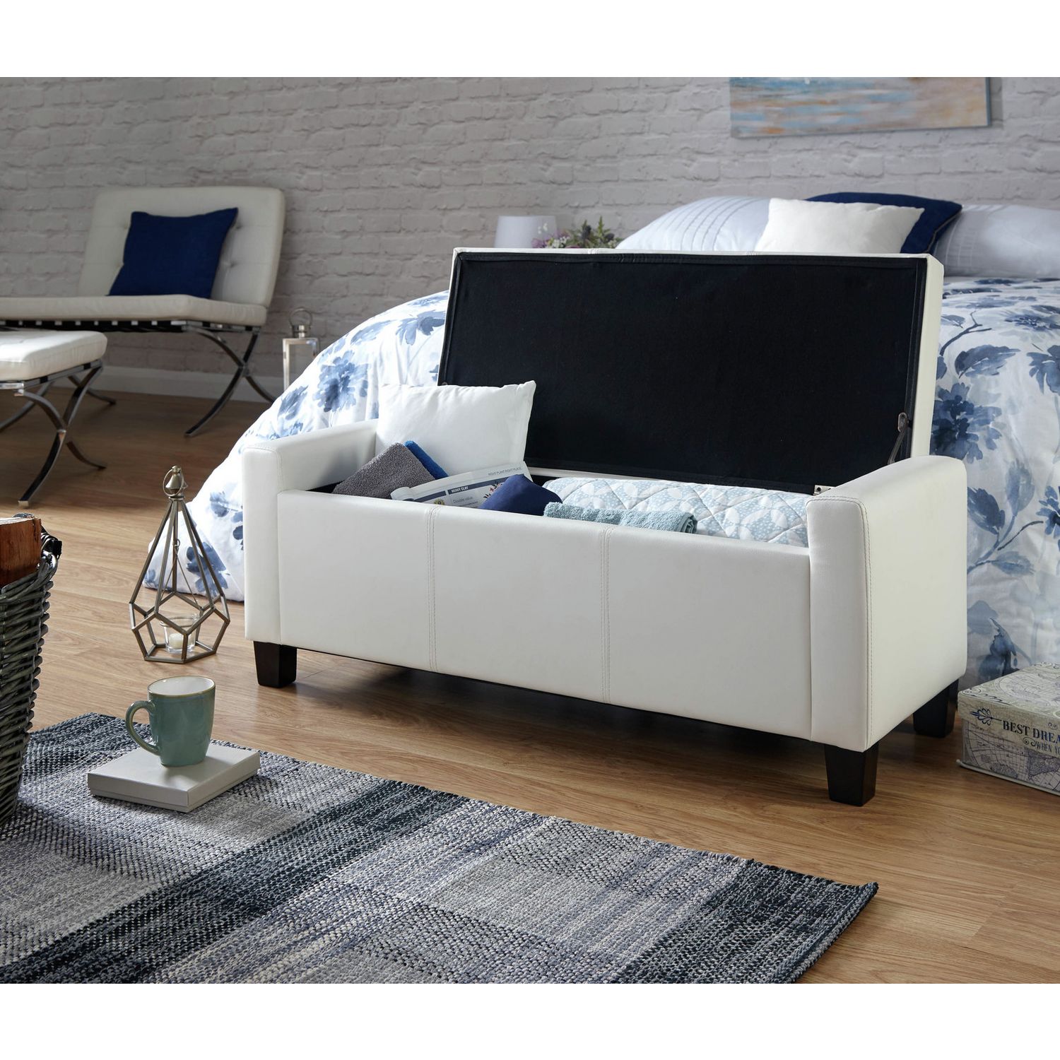 GFW Verona Faux Leather Ottoman Bench - White