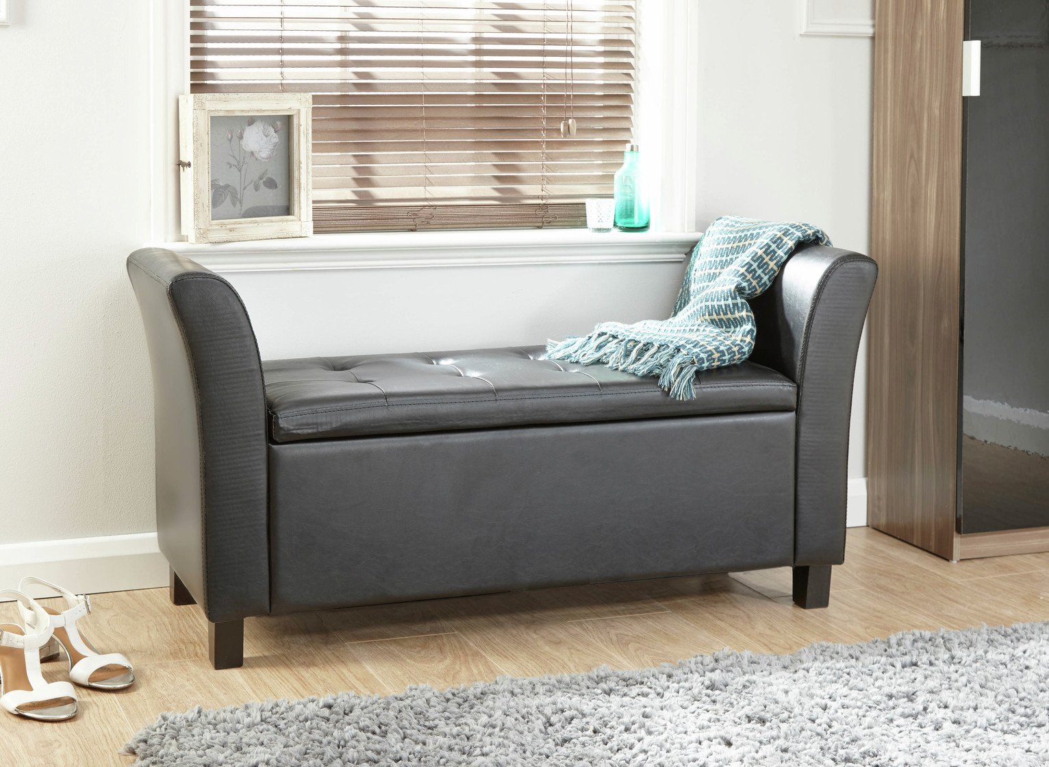 GFW Verona storage ottoman in black with 87.4 litre capacity, UK version