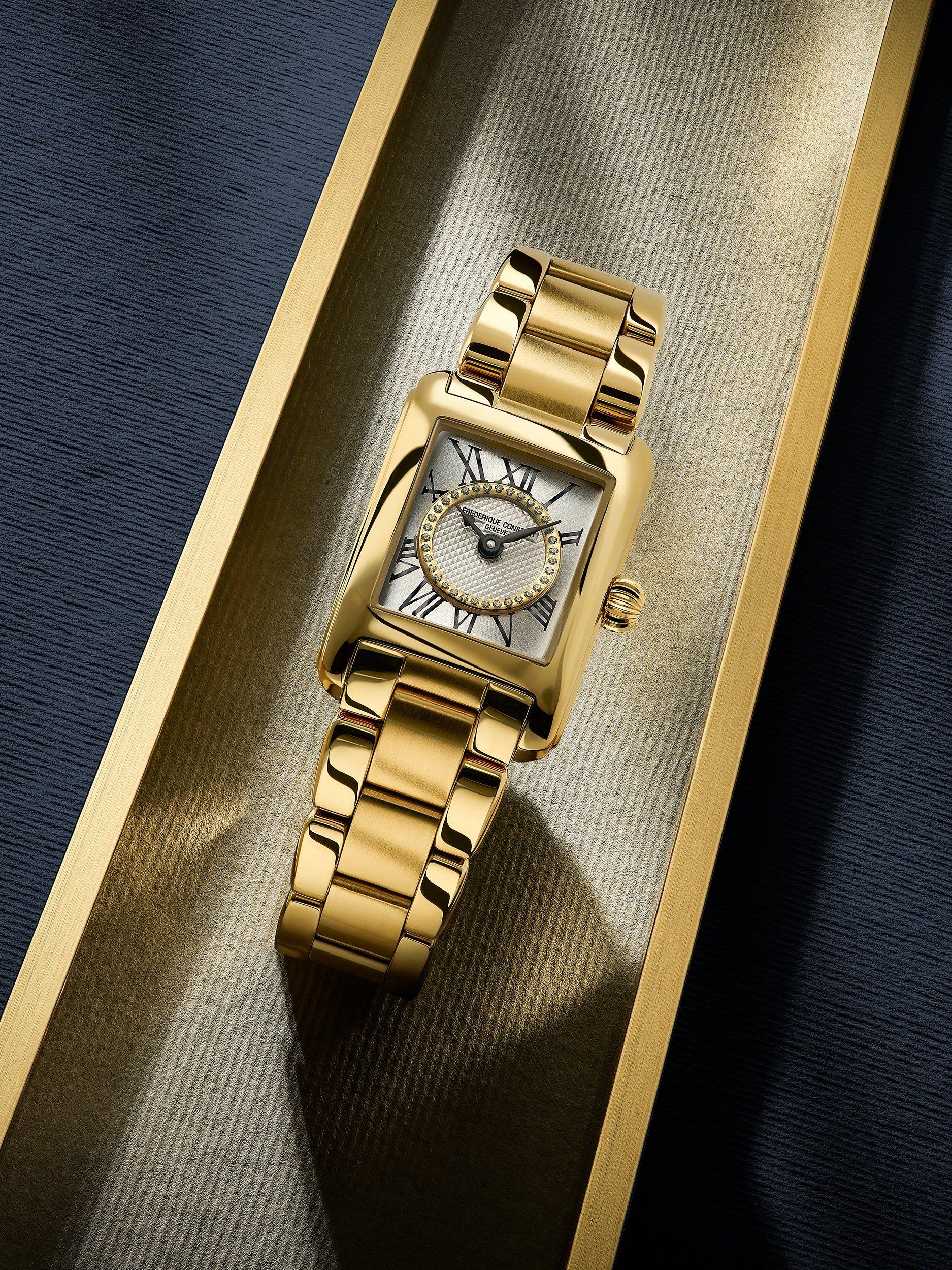 Frederique Constant women's carree bracelet strap gold watch - British product