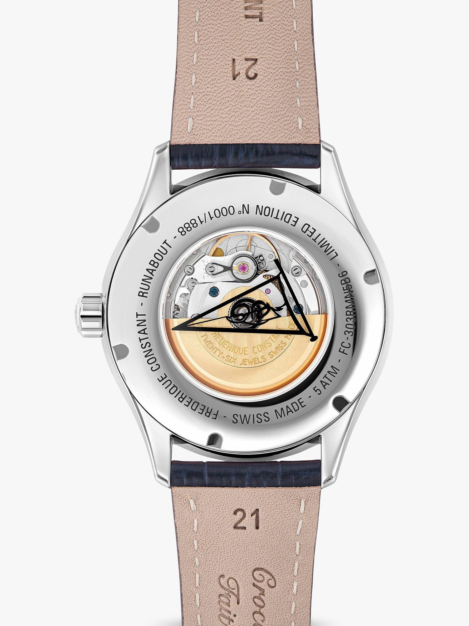 Frederique Constant Runabout Automatic men's watch blue dial leather strap, imported from the UK