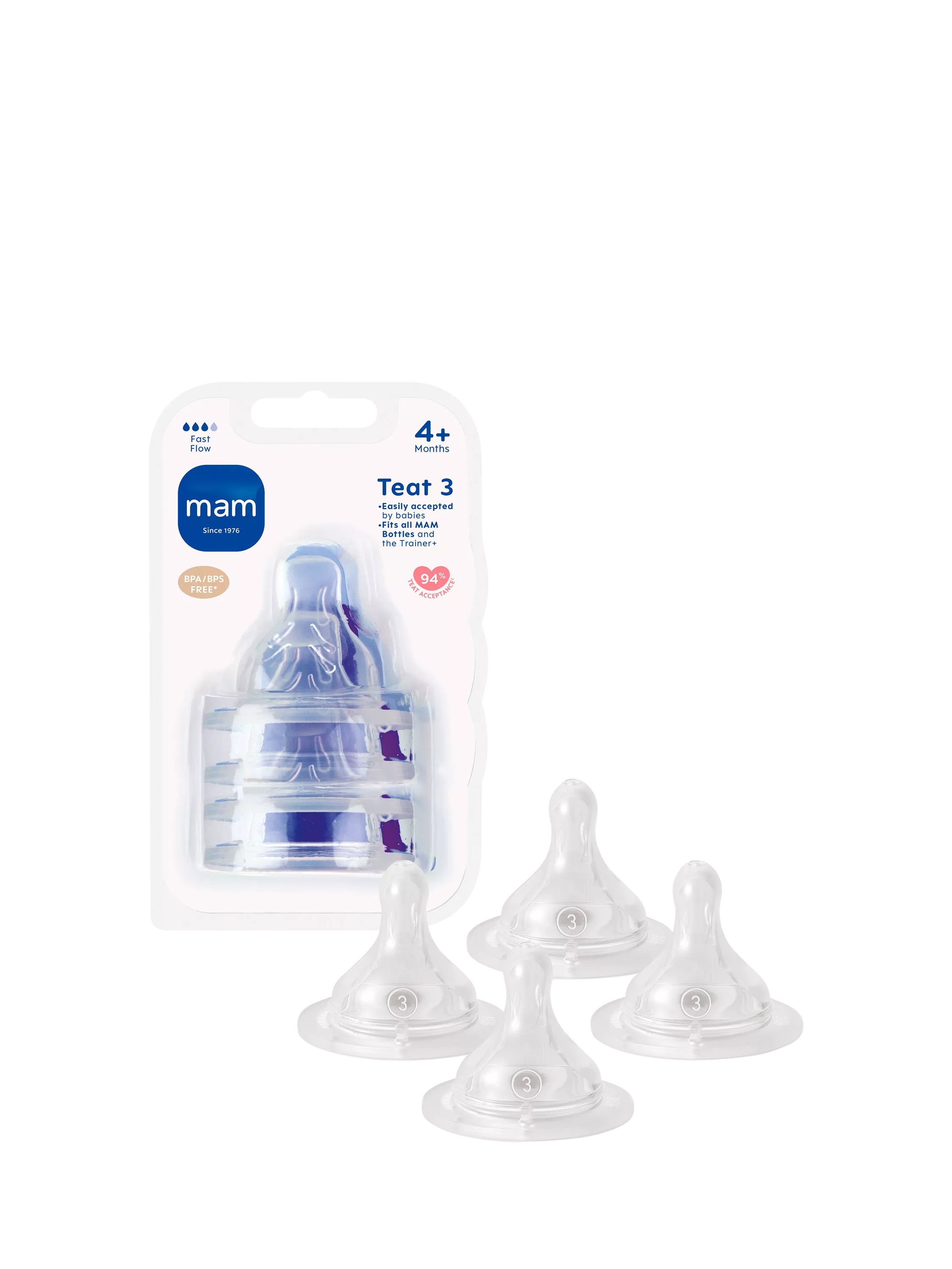 MAM Skinsoft Fast Flow Teat Pack of 4, imported from the UK