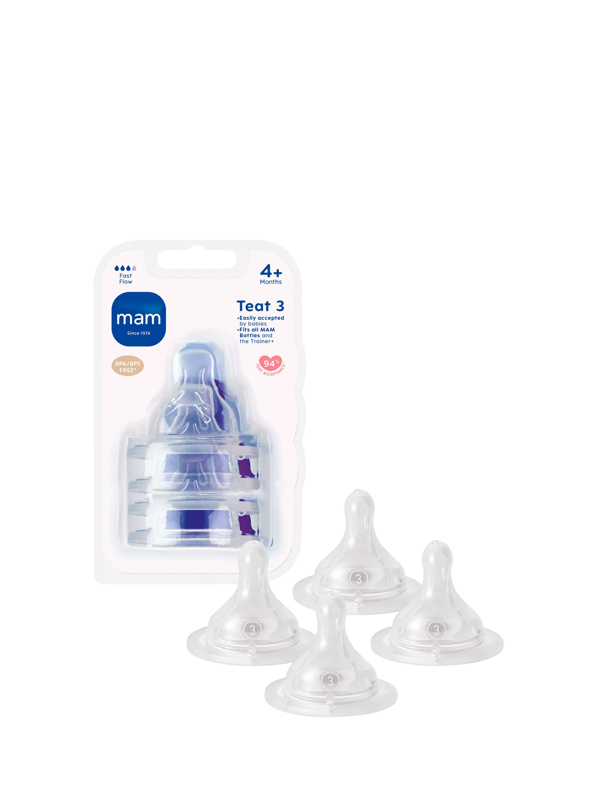 MAM Skinsoft Fast Flow Teat Pack of 4, imported from the UK