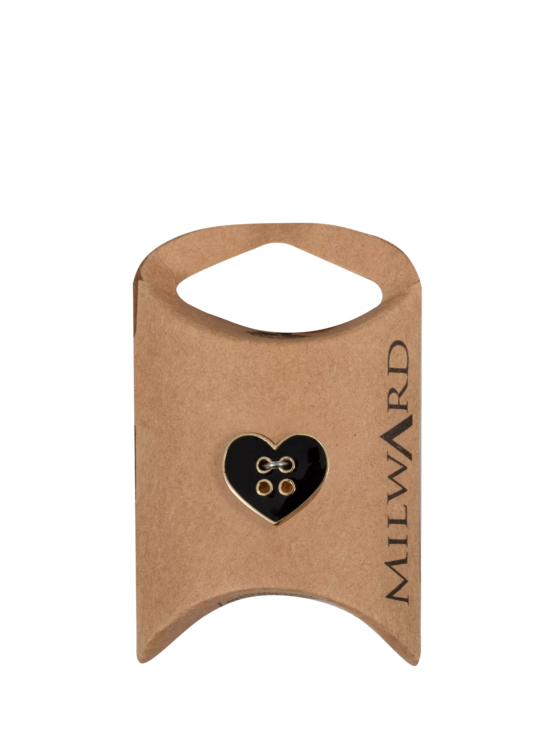 Milward gold rim heart buttons 16mm black, imported from the UK