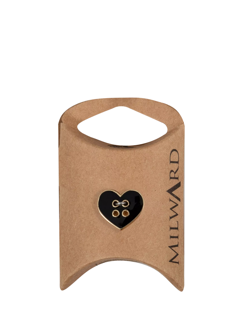 Milward gold rim heart buttons 16mm black, imported from the UK
