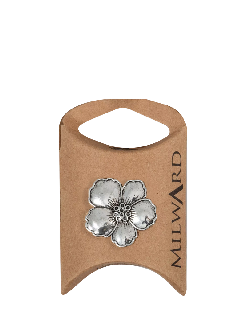 Milward metal flower buttons silver 25mm pack of 6, UK version