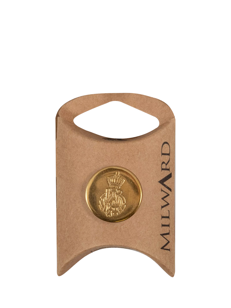 Milward metal shank engraved gold buttons 20mm pack, imported from the UK
