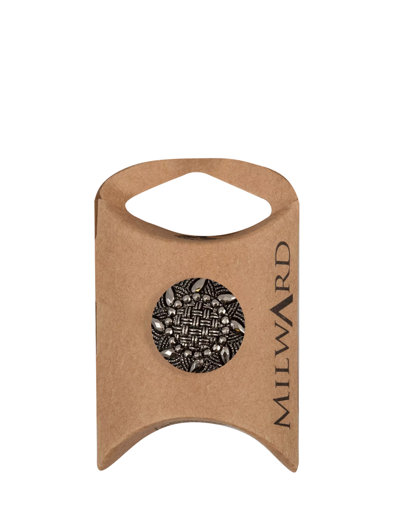 Milward metal shank buttons black/silver 21mm, imported from the UK